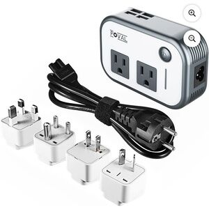 FOVAL Universal Travel Adapter 220V to 110V Voltage Converter with 4-Port NIB
